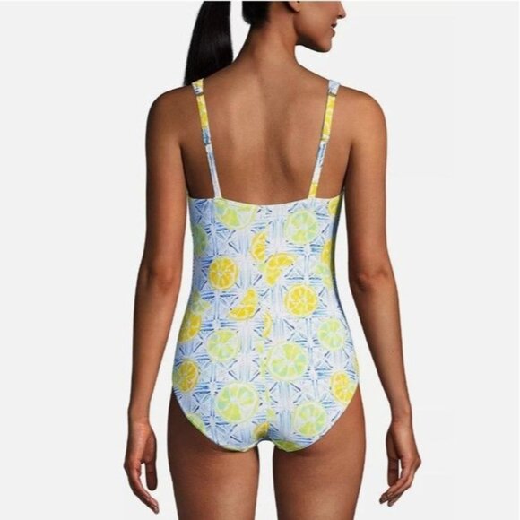 Lands End Lemon One Piece Swimsuit Tummy Control Twist Front Sz 6D - Picture 2 of 13